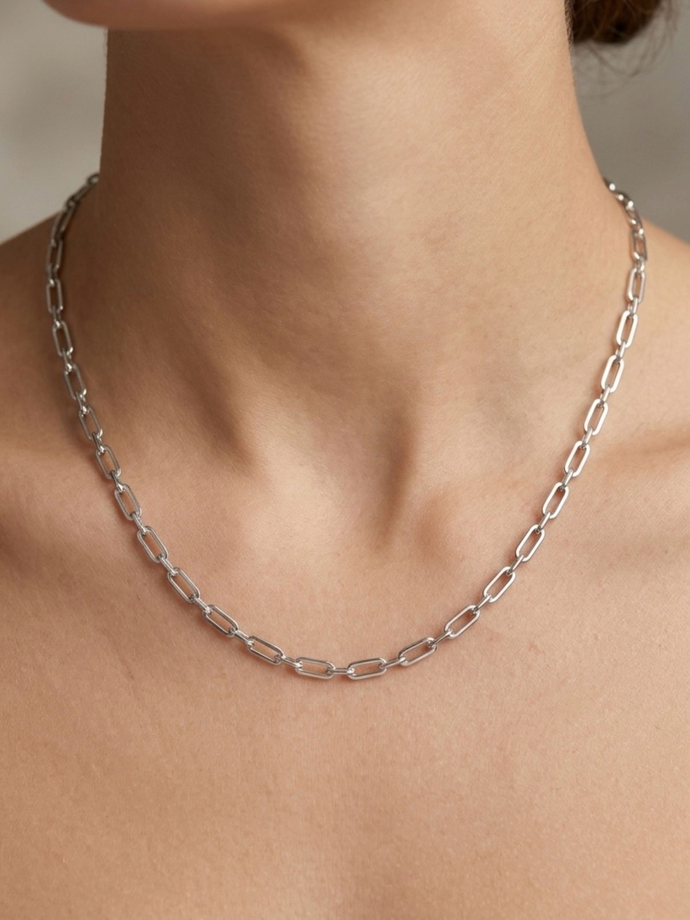 Silver Tone Platinum Plated Paperclip Chain Necklace 18" | Waterproof Minimalist